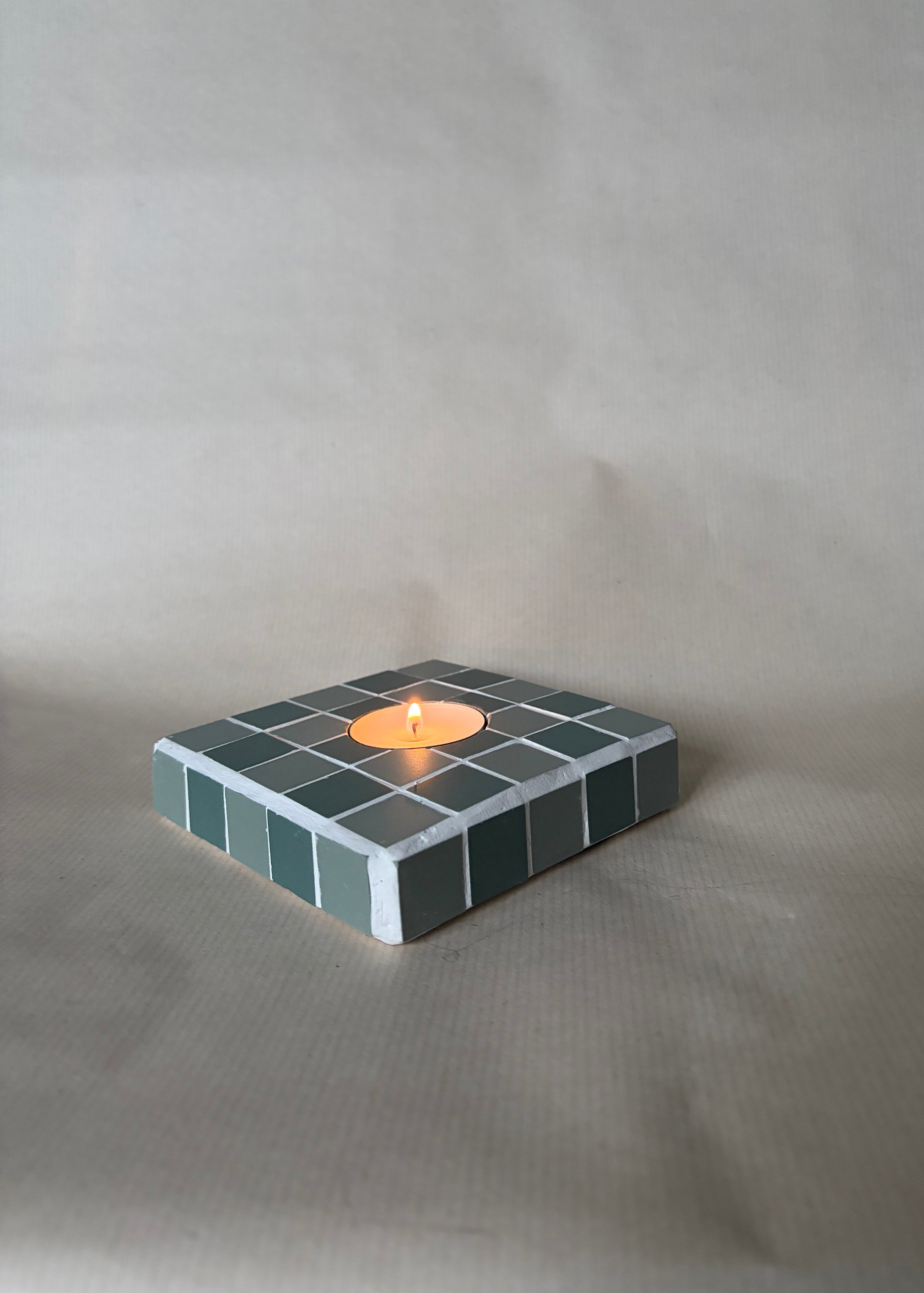Reversible mosaic coaster-candle holder