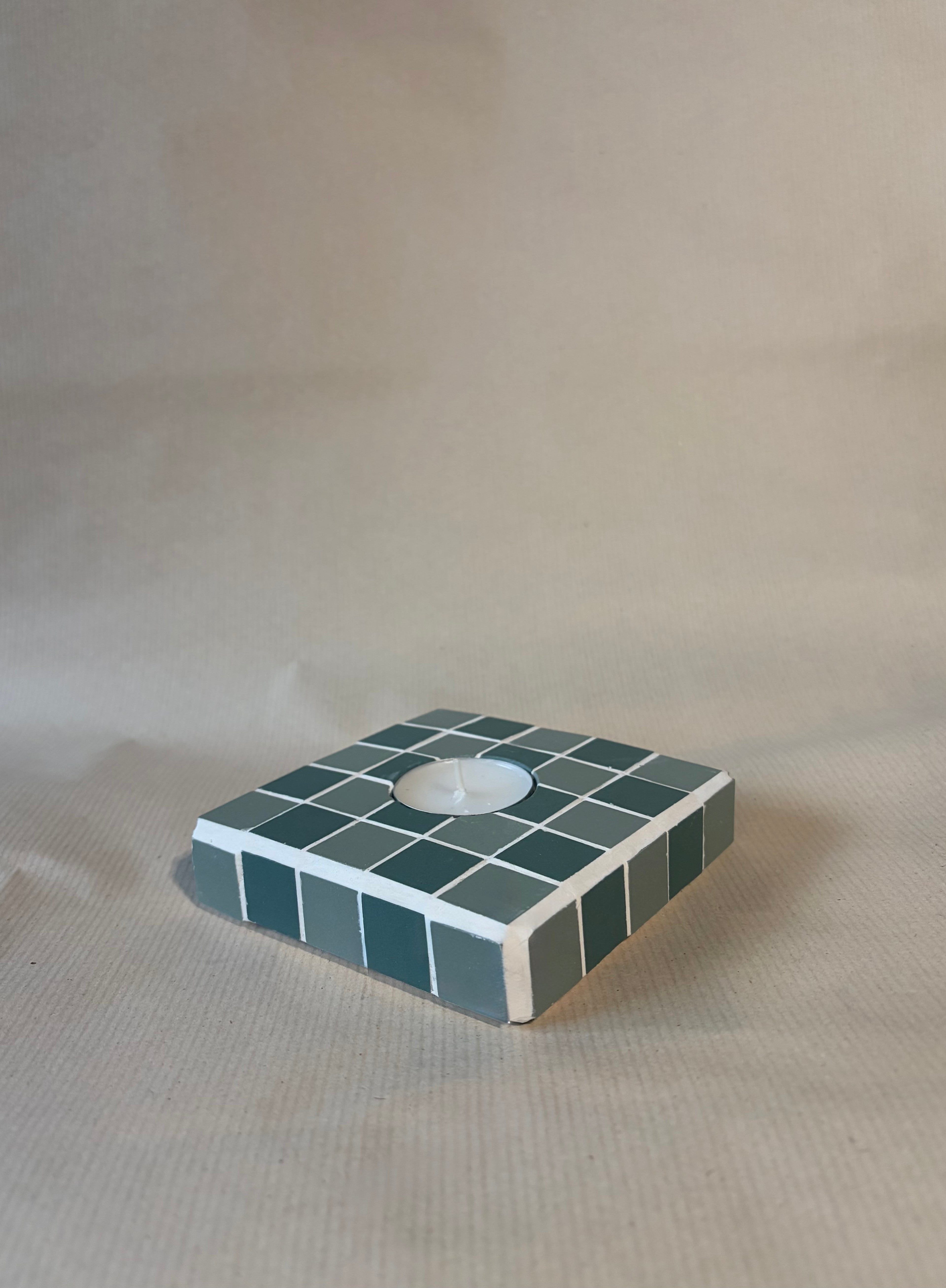 Reversible mosaic coaster-candle holder