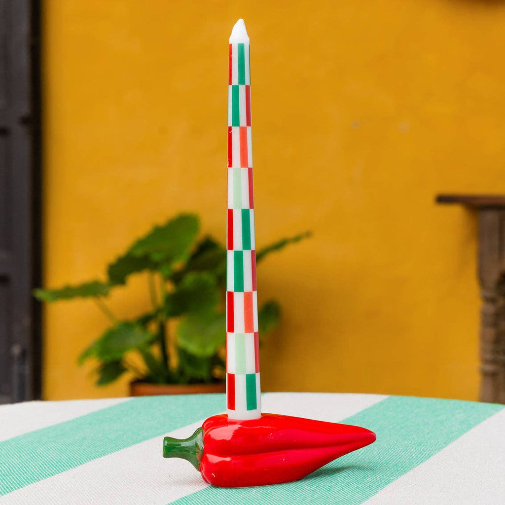 Red & Green Check Dinner Candles - 2 Pack - Christmas Candles