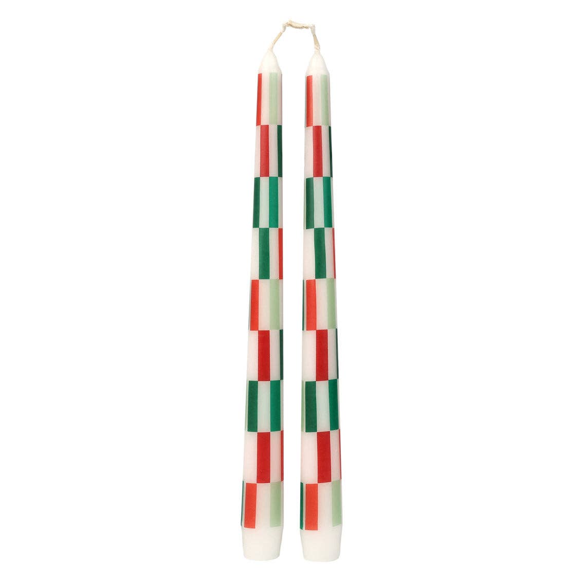 Red & Green Check Dinner Candles - 2 Pack - Christmas Candles