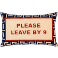 Please Leave By 9 needlepoint pillow