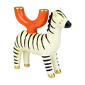 Hand-Painted Zebra Ceramic Candle Holder | Outdoor Dining Decor |