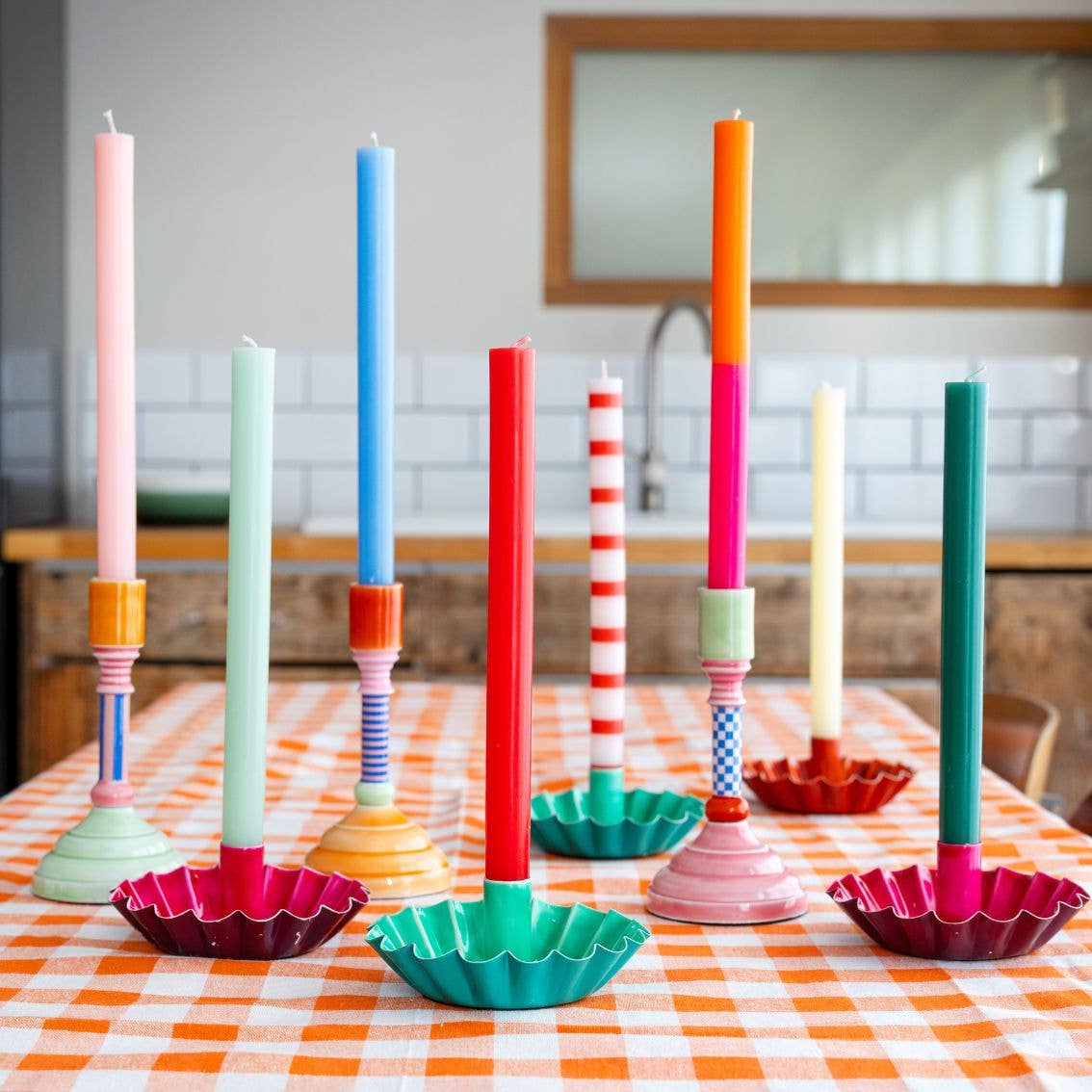 Orange & Pink Straight Dinner Candles - Display
